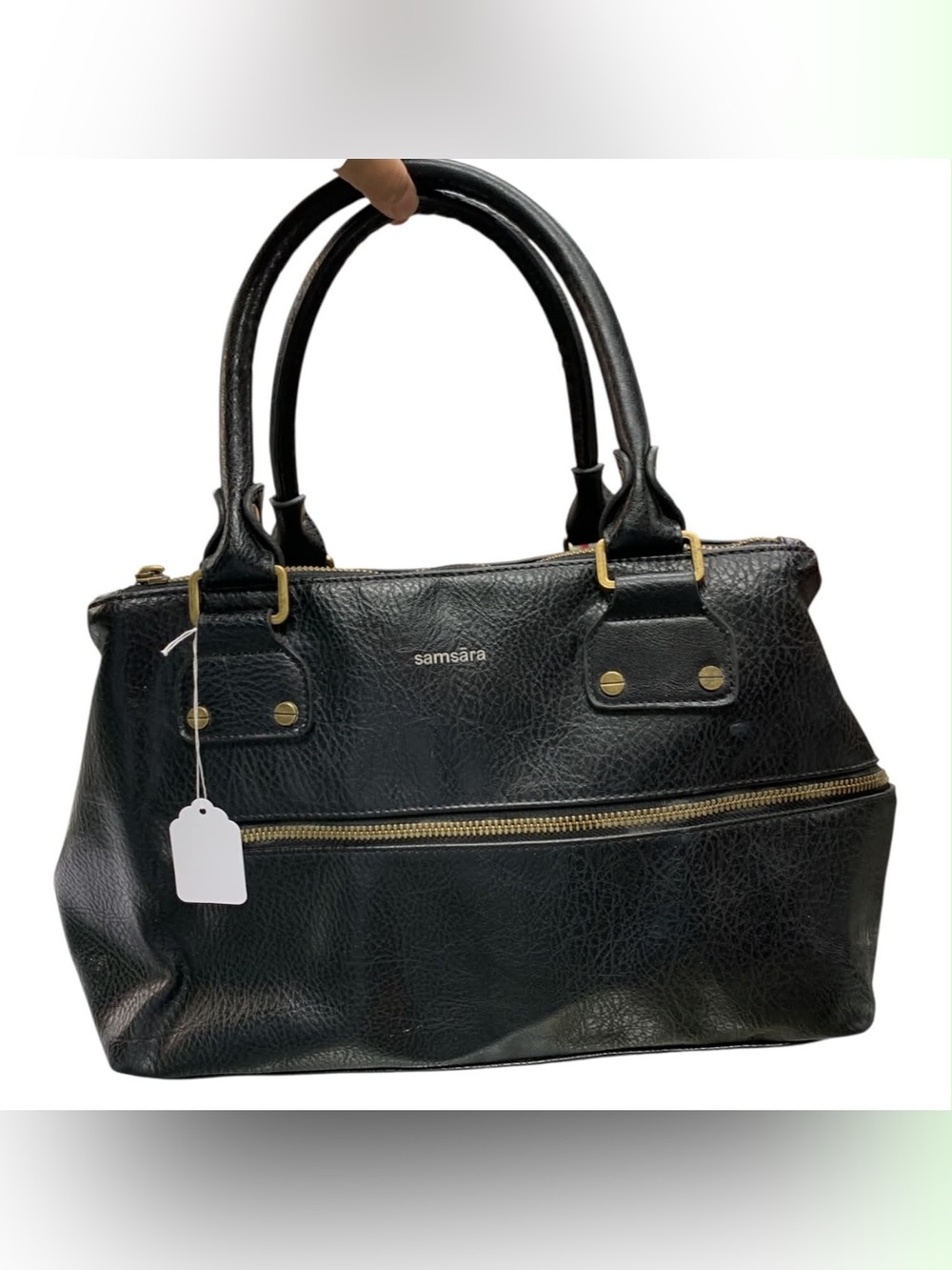 Samsara Vegan Black Leather Satchel Handbag